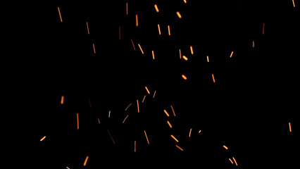 Overlay fire sparks bonfire embers. Burning red hot flying sparks fire rise in the dark night sky. Royalty high-quality stock fire embers particles over on black background - Powered by Adobe