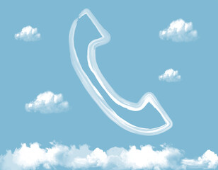 青空に浮かぶ雲形の受話器・電話と雲 - obrazy, fototapety, plakaty