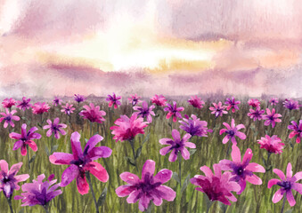 Beautiful purple flowers watercolor
