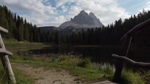 Antorno Lake and Tre Cime di Lavaredo Peaks Reflection in Italian Dolomites