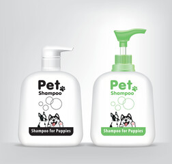 Cosmetic for pets. Shampoo and spray for dog and puppy.illustration vector