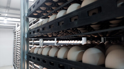 Eggs trolley on the incubation machine.