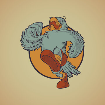 cartoon emblem of walking parrot mascot with retro style