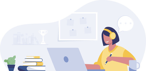 Teaching and learning concept. child, girl, boy, student. online education. transparent Learning Illustration png