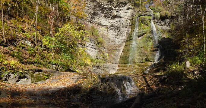Autumn video of a scenic waterfall located in Lansing NY, Emilie Jonas Nature Falls Trail, near Ithaca, New York.	