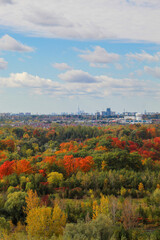 Toronto city skyline and CN Tower seen from Beare Hill Park overlooking Rouge National Urban Park