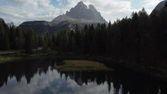 Antorno Lake and Tre Cime di Lavaredo Peaks Reflection in Italian Dolomites