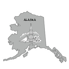 Alaska state hand-drawn design, gray color  USA. Travel