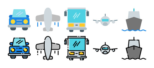 Transport icon set. Transport symbols collection. Transport types. Vector illustration in flat and filled line style