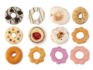 Set of Donuts isolated on white background with clipping path.