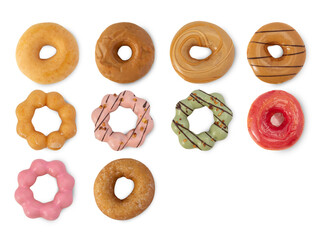 Set of Donuts isolated on white background with clipping path.