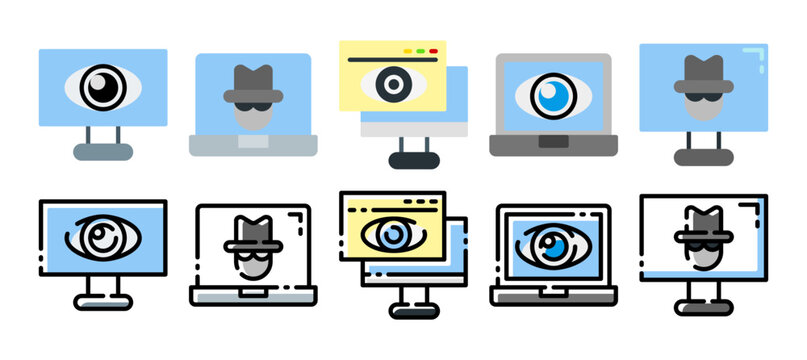 Hack Icon Set. Phishing Scam Icon Vector Illustration In Flat And Filled Line Style