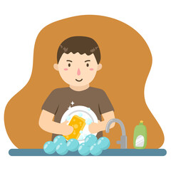 boy washing plate