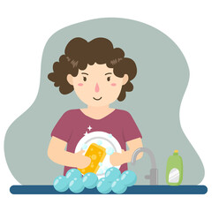 washing dishes at kitchen