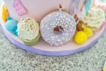 Birthday cake with decorations - close up view