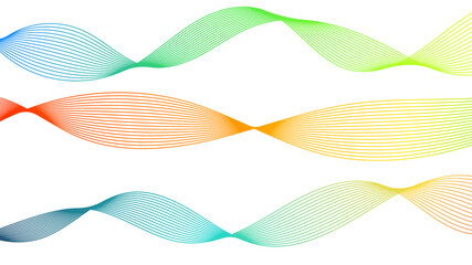 Abstract colorful set of wave lines elements on white background.