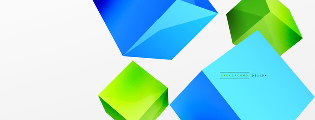3d vector abstract background. Flying cubes composition. Trendy techno business template for wallpaper, banner, background or landing