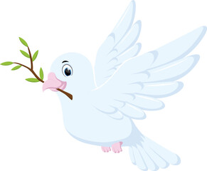Cartoon flying dove with an olive branch