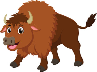 Cute bison cartoon isolated on white background
