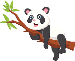 Cute baby panda relax on tree