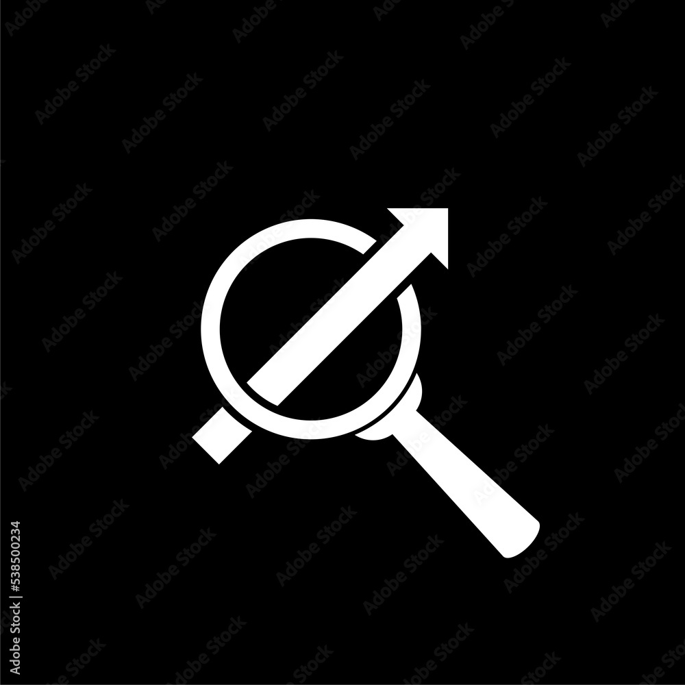 Poster magnifying glass and data analysis icon isolated on dark background