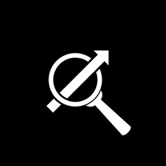 Magnifying glass and data analysis icon isolated on dark background