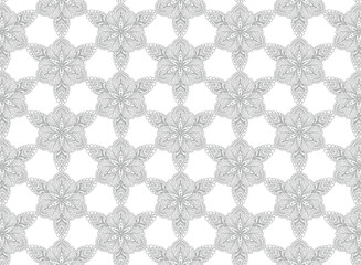Decorative ethnic floral seamless gray pattern background