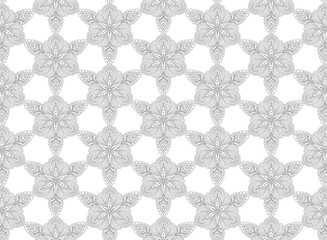 Decorative ethnic floral seamless gray pattern background