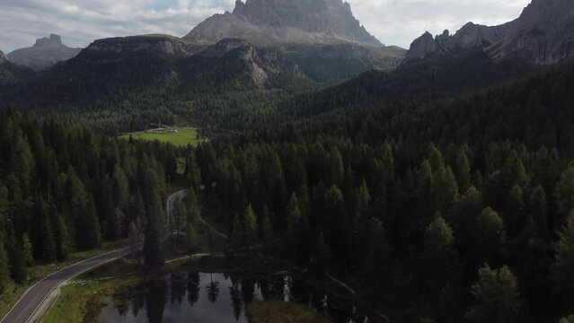 Antorno Lake and Tre Cime di Lavaredo Peaks Reflection in Italian Dolomites