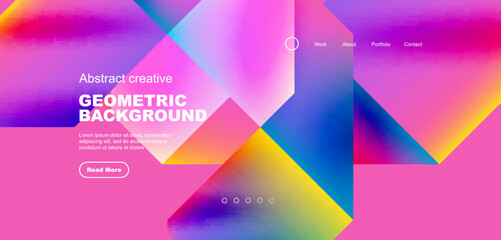 Triangles with fluid gradients, abstract landing page background. Minimal shapes composition for wallpaper, banner, background, leaflet, catalog, cover, flyer