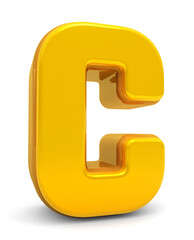 Golden Alphabet C isolated on white background. Gold 3d font C. 3D golden letters. Alphabetical font. 3D rendering