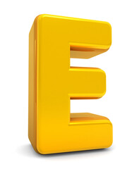 Golden Alphabet E isolated on white background. Gold 3d font E. 3D golden letters. Alphabetical font. 3D rendering
