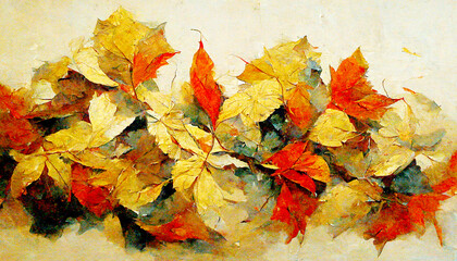 Naklejka na ściany i meble Abstracts of Autumn Leaves Drawn by Digital Painting