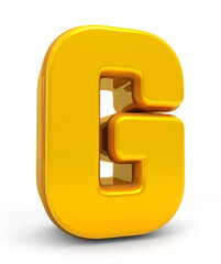 Golden Alphabet G isolated on white background. Gold 3d font G. 3D golden letters. Alphabetical font. 3D rendering