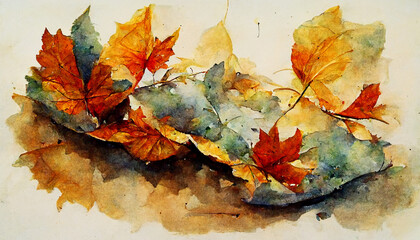 Naklejka na ściany i meble Abstracts of Autumn Leaves Drawn by watercolor Painting