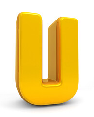 Golden Alphabet U isolated on white background. Gold 3d font A. 3D golden letters. Alphabetical font. 3D rendering