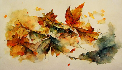 Naklejka na ściany i meble Abstracts of Autumn Leaves Drawn by watercolor Painting