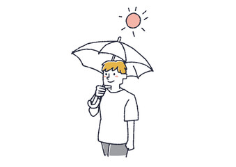 日傘をさす男性　美容に気を遣っている男性のイラスト
