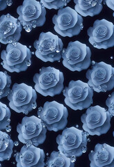 Blue roses with diamond drops, made by AI, artificial intelligence