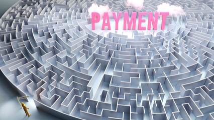 Payment and a difficult path, confusion and frustration in seeking it, hard journey that leads to Payment,3d illustration