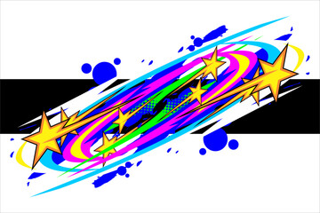 racing background vector design with a unique pattern of stripes with star, splash and bubble effects, with bright colors