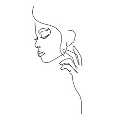 Woman Head Vector Abstract Line Art Drawing. Style Template with Female Face. Woman Face Modern Minimalist Simple Linear Style for Beauty Fashion Design