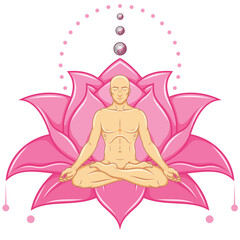 Vector design of Man Meditating with lotus background