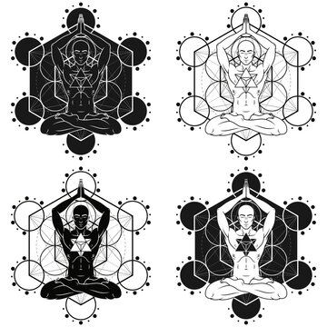 Vector Design of Meditating Man with Metatron Background