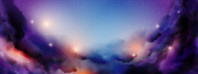 Space background realistic purple nebula shining stars cosmos stardust milky way galaxy infinite universe and starry night