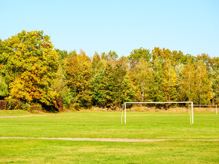 Soccer field in an autumn training green park
