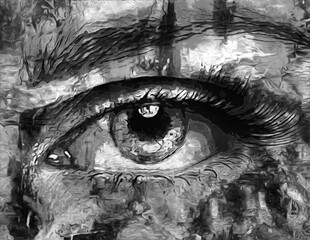 “Fluorite” - oil painting. Conceptual abstract picture of the eye. black and white Oil painting...