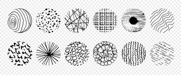 A set of abstract round doodle elements on a transparent background