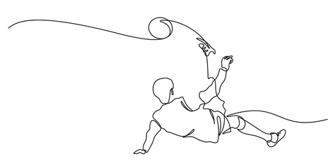 continuous line drawing of bicycle kick soccer player vector