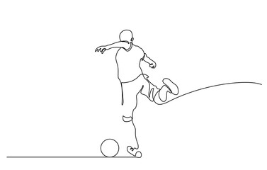 continuous line drawing of man shooting football illustration